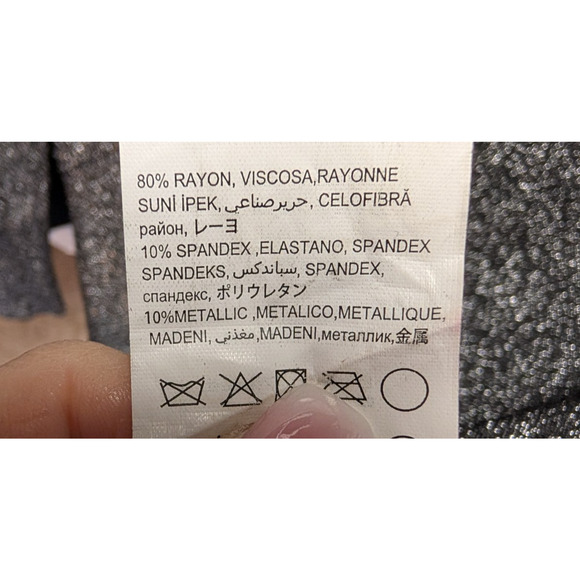 VTG Y2K Bebe Bandage Baddie Glam Black Silver Metallic Shimmer Zipper Dress Med - Picture 7 of 9